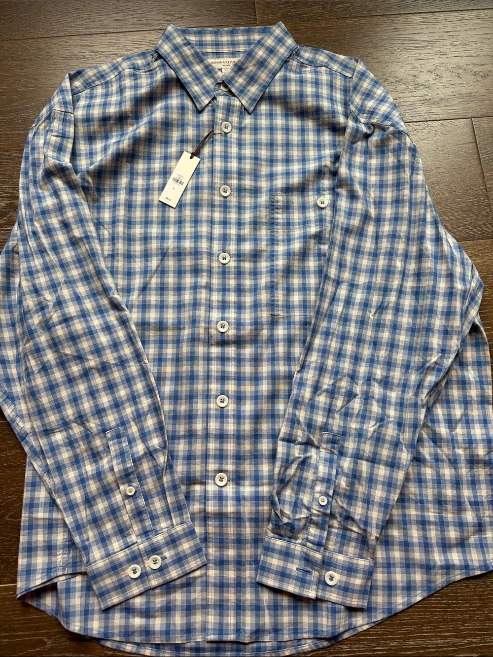 Banana Republic Blue and White Plaid Button-Down Shirt